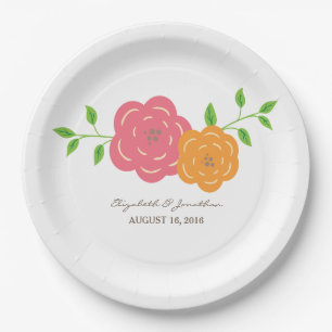 Teller von blutroten orangefarbenen Blumenpapier