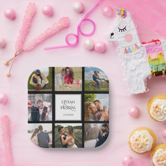 Teller von Fotocollage Black and White Wedding Pap (Party)