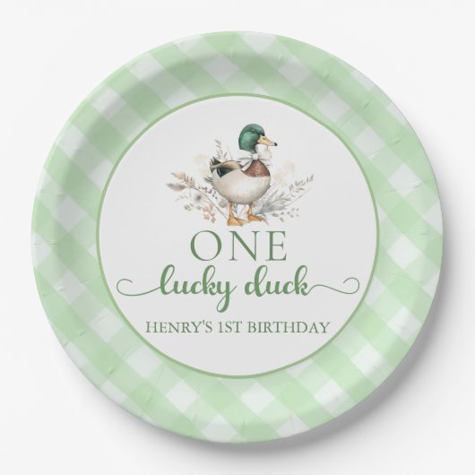 Teller von Green One Lucky Duck 1. Geburtstag (Vorderseite)