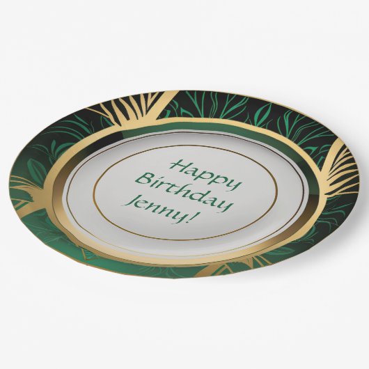Teller von Green und Gold Art Deco Paper Personali (Schrägansicht)