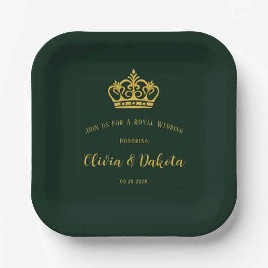 Teller von Green und Gold Royal Crown Wedding Pape (Vorderseite)