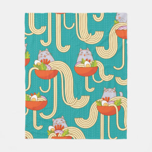 Teller von Nudeln und lustigen Katzen. Nudeln mit  Fleecedecke