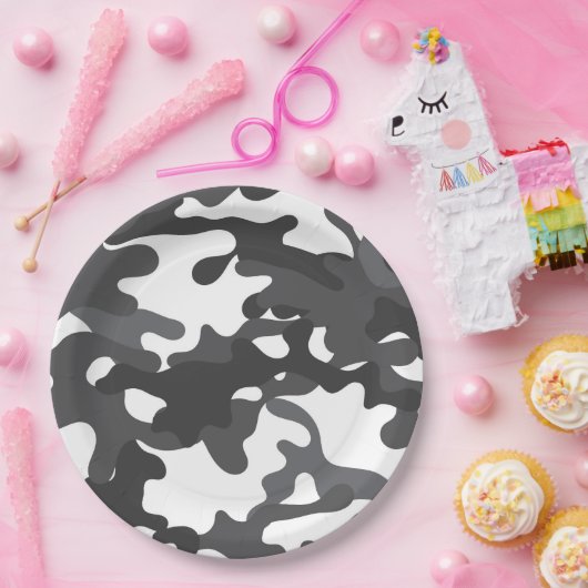 Teller von White and Gray Camouflage Paper (Party)