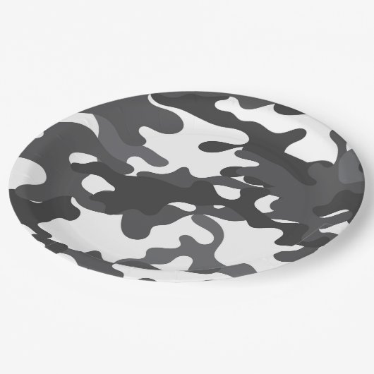 Teller von White and Gray Camouflage Paper (Schrägansicht)