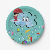 Teller, Wolkenpinguin, Roter Schirm Pappteller (Vorderseite)