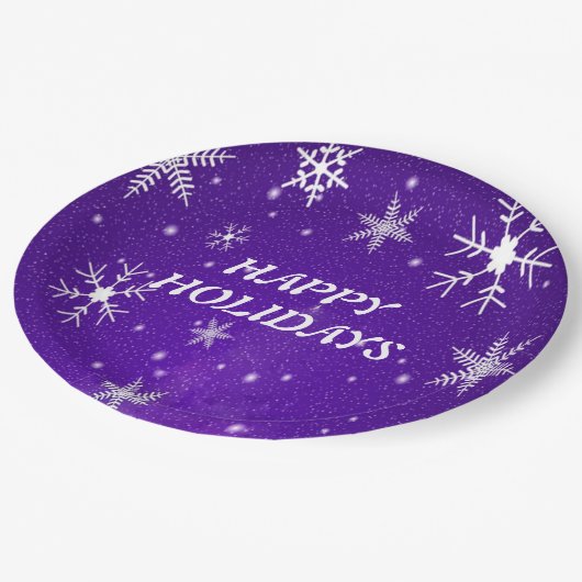 Teller zum Blue-Lila Backgrd Paper mit weißen Schn (Schrägansicht)