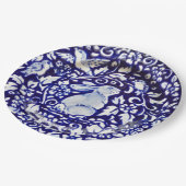 Teller zum Blumendesign in Blau und Weißkaninchen (Schrägansicht)