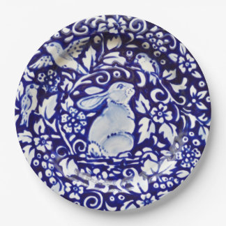 Teller zum Blumendesign in Blau und Weißkaninchen