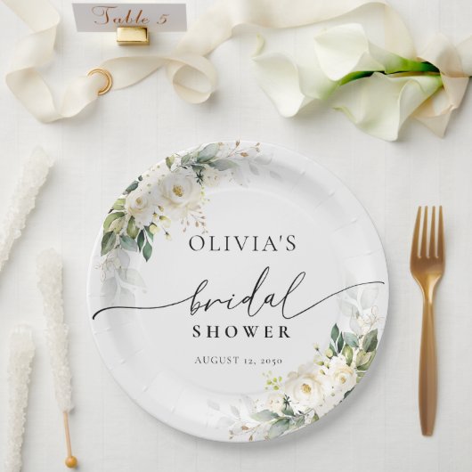 Teller zum Blumenpapier von White Roses Brautparty (Hochzeit)