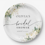 Teller zum Blumenpapier von White Roses Brautparty (Vorderseite)