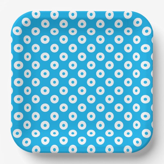Teller zum einfachen blau-weißen Polka-Dots-Papier (Vorderseite)