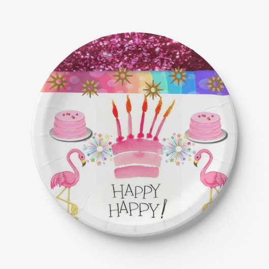 Teller zum Geburtstag, Flamingo (Vorderseite)