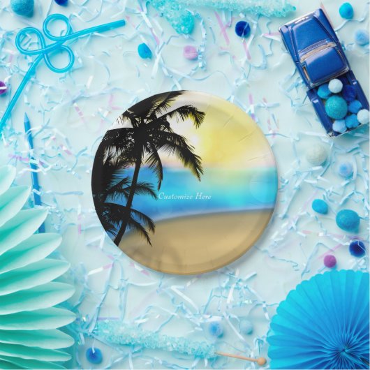 Teller zum Hochzeitsfeiern am Strand und in Palmen (Party)