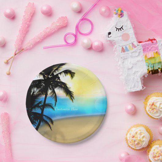 Teller zum Hochzeitsfeiern am Strand und in Palmen (Party)