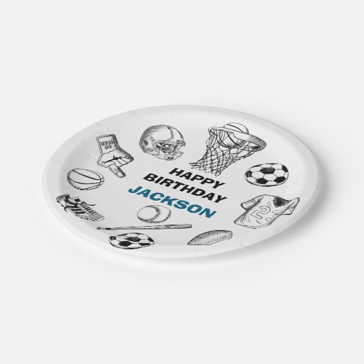 Teller zum Party von Sportgeräten (Schrägansicht)