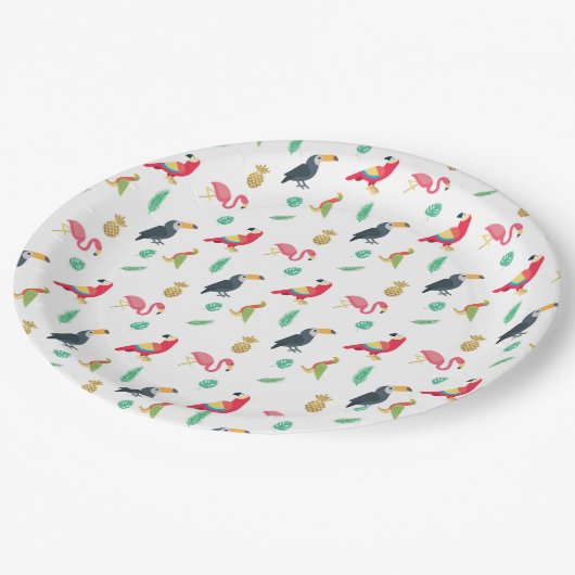 Teller zum Party von Vögeln und Ananas (Schrägansicht)