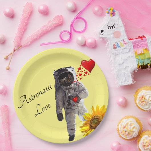 Teller zum Sonnenblumenastronauten Rotes Herz (Party)