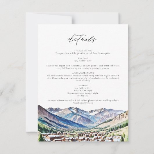 TELLURIDE COLORADO Mountain Reisedetails Card Einladung (Vorderseite)