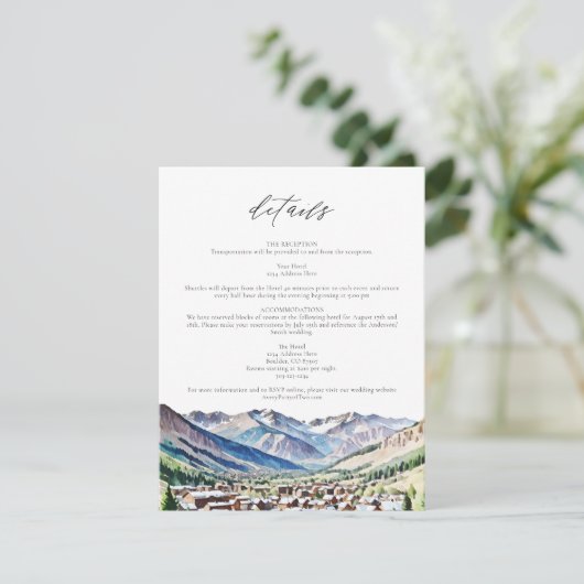 TELLURIDE COLORADO Mountain Reisedetails Card Einladung (Stehend Vorderseite)