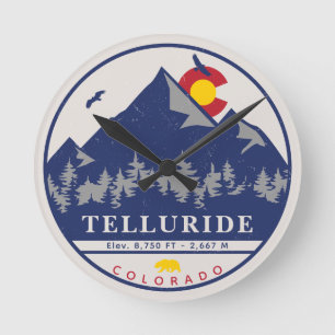Telluride Colorado Retro Sunset Ski Souvenirs Runde Wanduhr