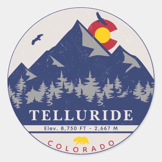 Telluride Colorado Retro Sunset Ski Souvenirs Runder Aufkleber (Vorderseite)