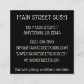 Temaki Sushi Hand Roll Japanisches Restaurant Quadratische Visitenkarte (Rückseite)