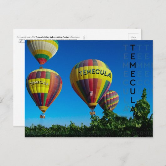 Temecula Wein Land Heißluftballon Postkarte (Vorne/Hinten)