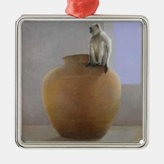 Tempel-Affe Silbernes Ornament (Vorne)