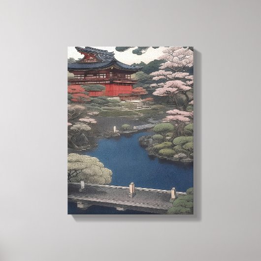 Tempel am Fluss - Japan Leinwanddruck (Vorderseite)
