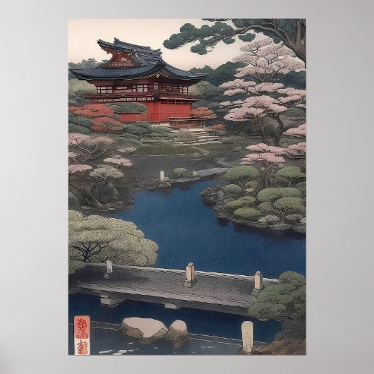 Tempel am Fluss - Japan Poster (Vorne)