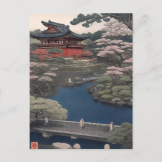 Tempel am Fluss - Japan Postkarte