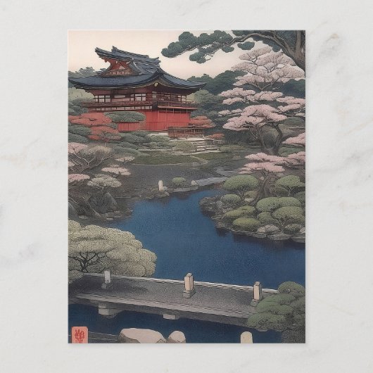 Tempel am Fluss - Japan Postkarte (Vorderseite)