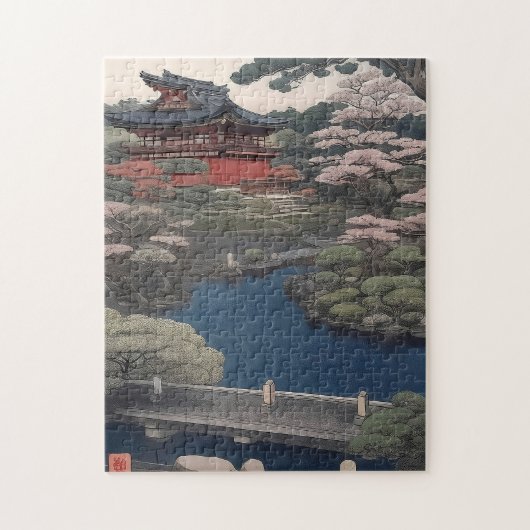 Tempel am Fluss - Japan Puzzle (Vertikal)