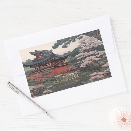 Tempel am Fluss - Japan Rechteckiger Aufkleber (Umschlag)
