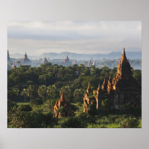 Tempel bei Sonnenaufgang, Bagan, Myanmar Poster