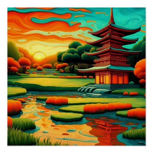 Tempel bei Sonnenuntergang 1 Poster (Vorderseite)