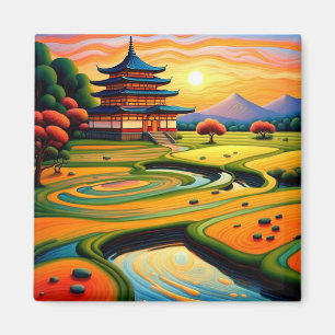 Tempel bei Sonnenuntergang 2 Magnet