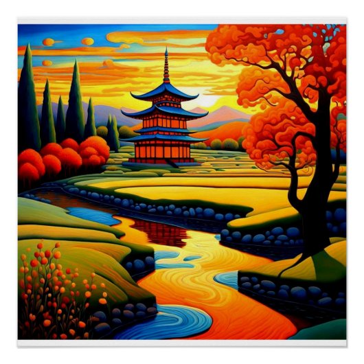 Tempel bei Sonnenuntergang 4 Poster (Vorderseite)