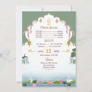 Tempel Bogen Königliche Hindu Hochzeitseinladung Einladung
