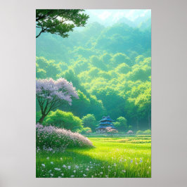 Tempel inmitten der Bäume Poster