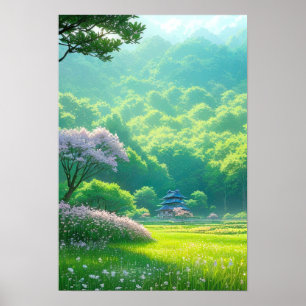 Tempel inmitten der Bäume Poster