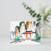 Tempel mit Menschen in der Bergwelt Postkarte (Stehend Vorderseite)