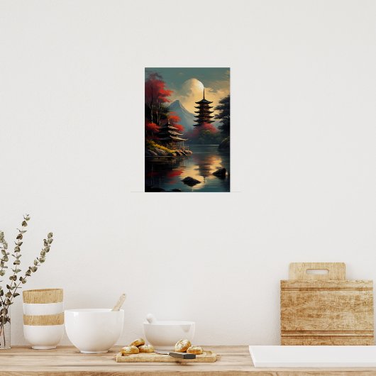 Tempel und Pagode am See Poster (Küche)