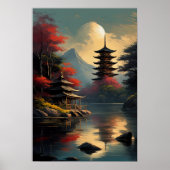 Tempel und Pagode am See Poster (Vorne)