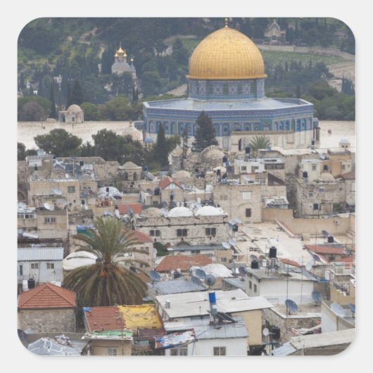 Tempelberg und Kuppel des Felsens Quadratischer Aufkleber (Vorderseite)