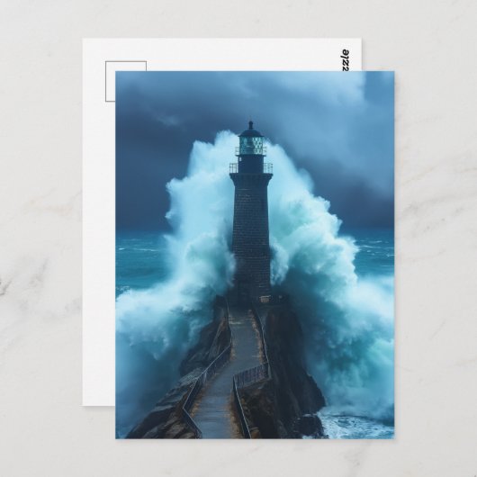Tempestuous Guardian - Leuchtturm im Sturmsee Postkarte (Vorne/Hinten)