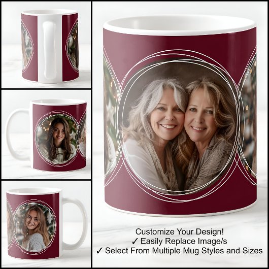 Template 3 Circular Fotos Collage Burgundy C31 Kaffeetasse