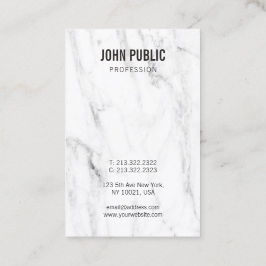 Template aus weißem Marmor Einfach modern Beruflic Visitenkarte (Rückseite)
