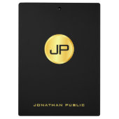 Template Black and Gold Monogram Modern Elegant Klemmbrett (Rückseite)