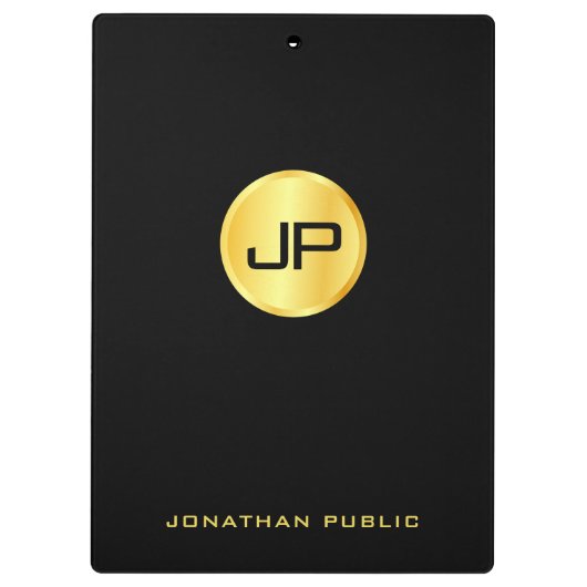 Template Black and Gold Monogram Modern Elegant Klemmbrett (Rückseite)